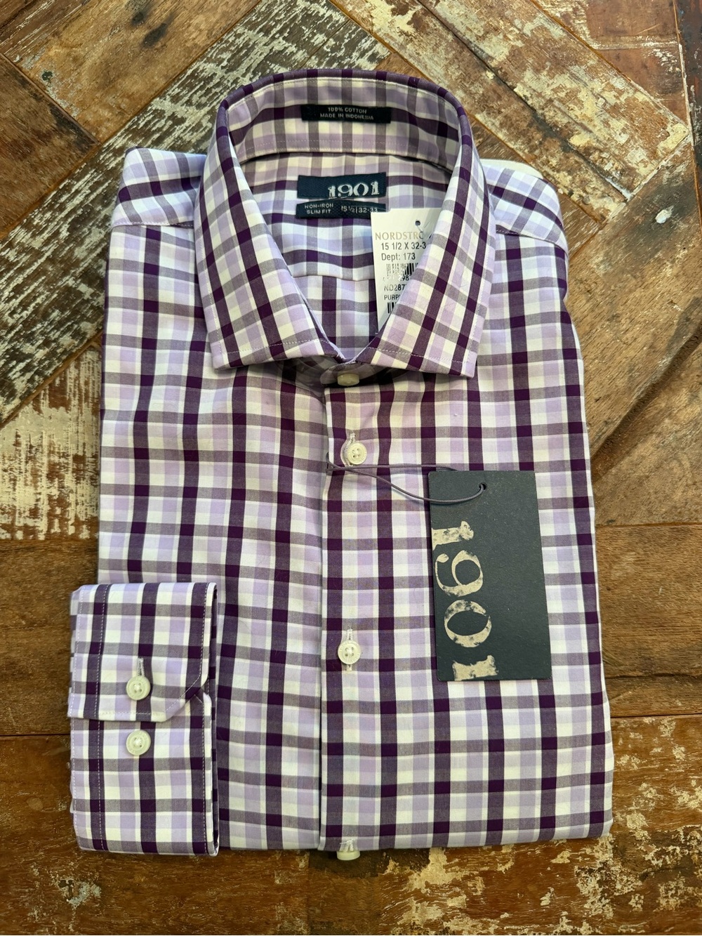 Nordstrom 1901 Purple and White Plaid Dress Shirt